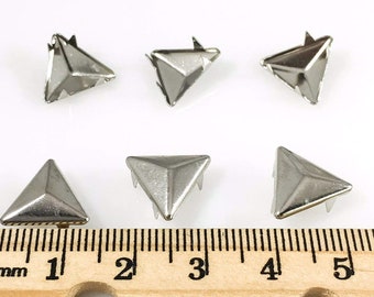 Nailheads - Spots - Studs - 100 pcs 13mm Triangle Nailheads - Nickel - Premium Quality Brass Nailheads