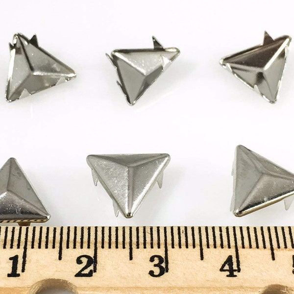 Nailheads - Spots - Studs - 100 pcs 13mm Triangle Nailheads - Nickel - Premium Quality Brass Nailheads