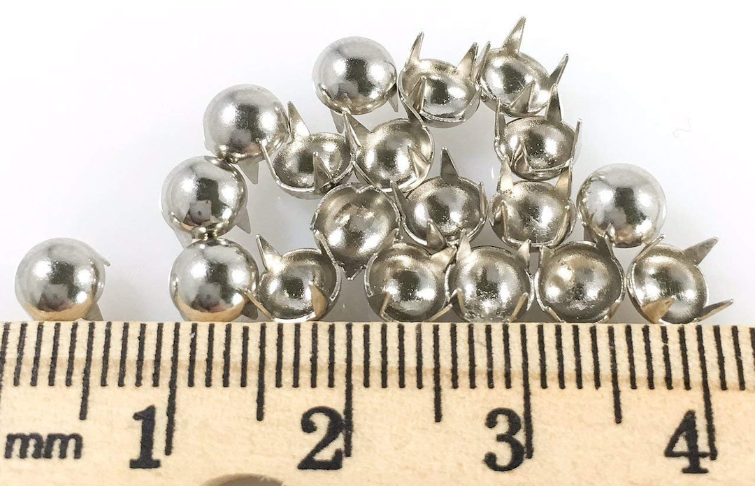 Nailheads Studs 4-Prong Round 3/16 Inch (4.5mm) - Brass With Bright Gold Finish, 100 Pack