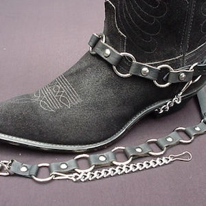Western/Biker BOOT CHAINS Anneaux en métal, cuir noir