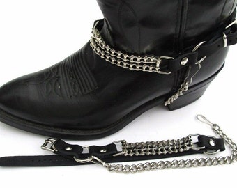 Biker Boots Boot Chains Black Topgrain Cowhide Leather with Cycle Chains