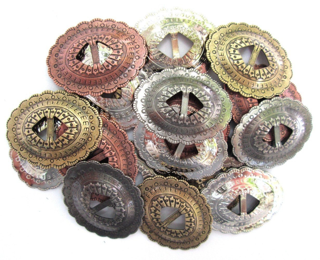 Conchos Mixed Finishes Western 1 1/4" Oval; Scalloped Style Slotted; 20 Pieces