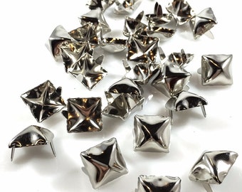 Nailheads Spots Pyramid Studs 2 Prong 9/16" Square, Bright Nickel Finish 100 Pcs