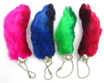 Rabbit Rabbits Foot KEYCHAIN Assorted Colors 4 Pieces