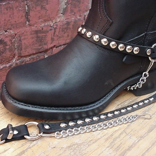 Bottes de motard BOOTS CHAINS Cuir noir avec crampons ronds