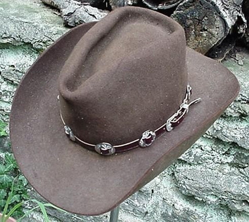 WESTERN HAT BAND Brown Leather W 10 Nickel Conchos Etsy