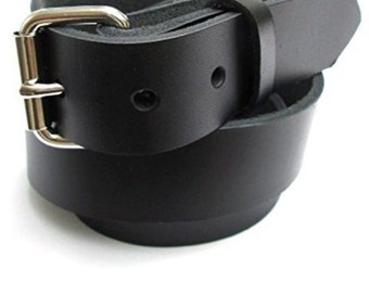 Big & Tall Mens Heavy Duty Black Leather Belt 1 1/4" Wide Sizes 46 - 72