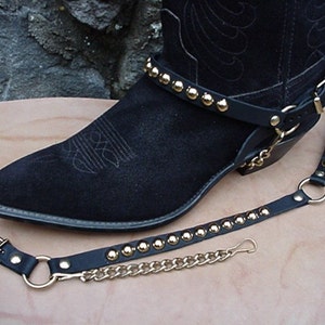 Western Boots BOOT CHAINS BLACK Leather W Gold Studs Bp