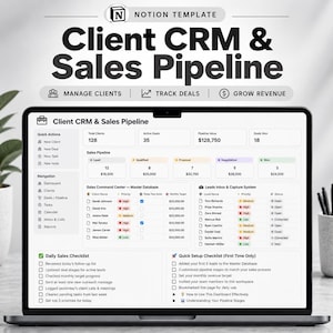 Notion CRM Template - Sales Pipeline Tracker - Small Business Client Database - Lead Management Dashboard - Freelancer Sales Tracker Hub