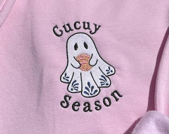 Embroidered Halloween 'Cucuy Season' Sweater | Ghost Concha with Talavera Design | Spooky Cute Latino Fall Sweatshirt | Pan Dulce Ghost