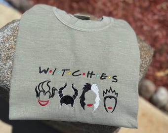 Embroidered Disney Villains 'Witches' T-Shirt | Ursula, Maleficent, Cruella, Evil Queen | Spooky Crewneck | Halloween Disney T-Shirt