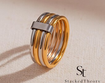 Gold Stapelbarer Ring: Wasserdichtes dünnes Band, minimalistischer Stil