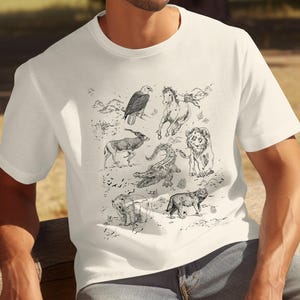 Animal Sketches T-Shirt, Wildlife Art Tee, Hand Drawn Design Shirt, Nature Lovers Gift, Graphic Tee for Animal Enthusiasts