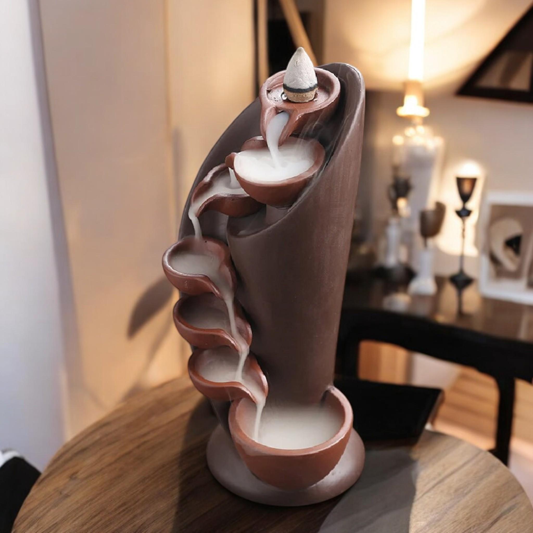 Handmade Ceramic Waterfall Incense Burner: Reflux Fountain Ornament
