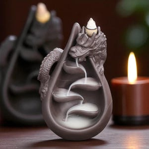 Dragon Backflow Incense Burner: Purple Clay Waterfall Zen Decor