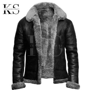 Blouson en cuir véritable noir gris en peau de mouton retourné véritable aviateur aviateur de la RAF, blouson d'hiver en cuir confortable et chaud Bomber B3