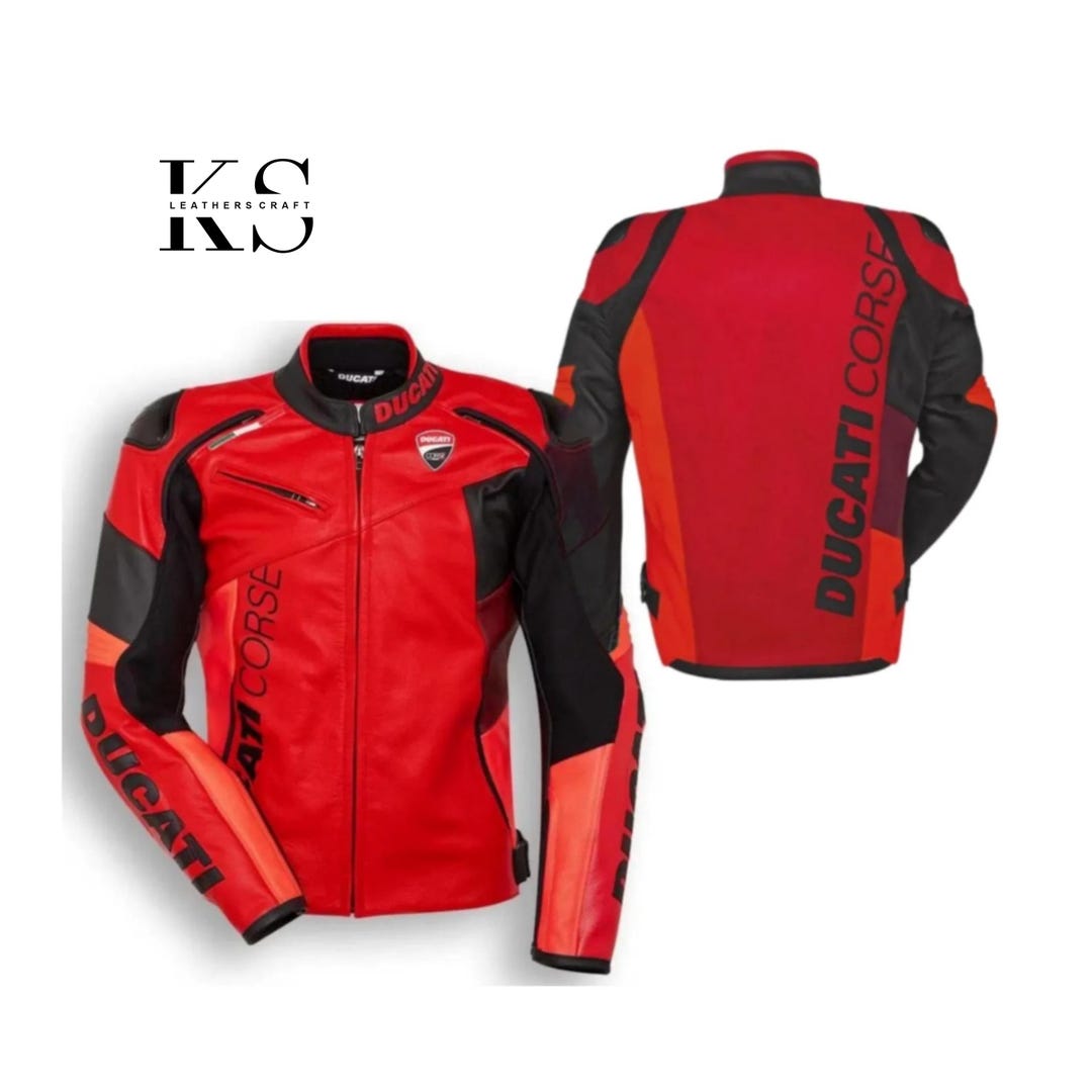 Motogp Biker Jacket Ducati Corse Red Leather Motorcycle Jacket ...