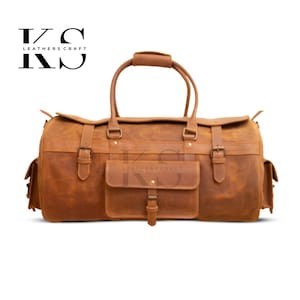 Italian Full grain leather duffle bag men, Genuine leather weekender bag, Light Brown Leather Overnight travel bag, Personalized gifts