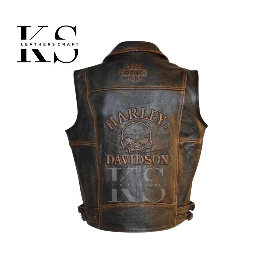 Harley Davidson Men Motorcycle Knuckle Distressed Leather Vest
