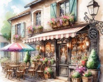 French Café Art, Paris Bistro Print, Vintage Street Scene, Cozy European Shop Poster, Rustic Travel Decor, Digital Download
