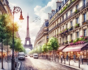パリの街並みアートプリント：エッフェル塔、フランスの街並み - Etsy 日本