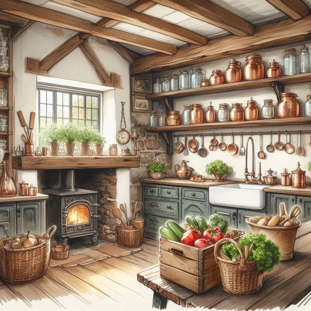 rustic cozy kitchen art prints under $7 shipped |... Rustic Farmhouse Kitchen Art, Cottagecore Cooking Print, Cozy Country ...