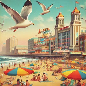 Atlantik City Boardwalk Poster, Vintage New Jersey Strand Druck, Badeort Wandkunst, Retro Sommer Ozean Dekor, digitaler Download