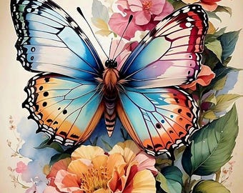 Butterfly Wall Art, Floral Watercolor Print, Colorful Nature Decor, Botanical Aesthetic, Insect Illustration, Boho Butterfly Poster