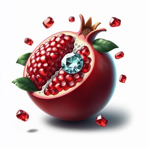 Arte mural de diamantes de granada, impresión de piedras preciosas de frutas, decoración abstracta de cocina, obra de arte de frutas con joyas rojas, póster digital botánico moderno