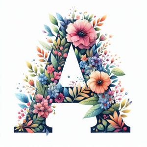 Impresión floral de la letra A, arte de pared con alfabeto botánico, póster inicial personalizado, decoración elegante con monograma, tipografía inspirada en la naturaleza