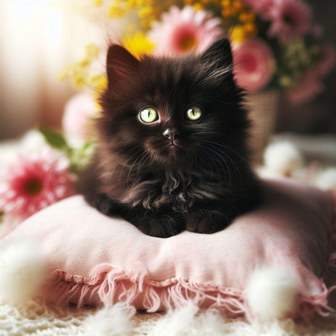 Black Kitten Art Print, Cute Cat Wall Decor, Cozy Bedroom Aesthetic ...