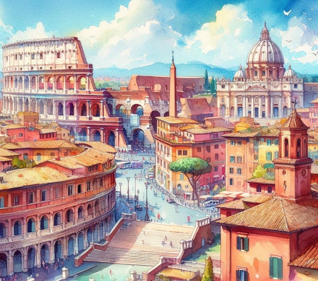 Rome Wall Art, Italy Cityscape Print, Colosseum and St Peter’s Basilica ...