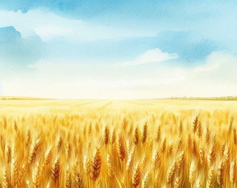 Weizenfeld Wandkunst, Goldene Ernte Landschaftsdruck, Bauernhaus Dekor, rustikale Naturmalerei, Sommerfelder Poster, ländliche Kunstwerk