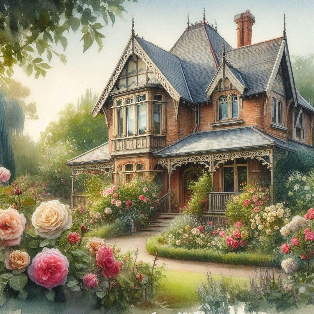 Victorian House Wall Art, Gothic Architecture Print, Vintage Floral ...