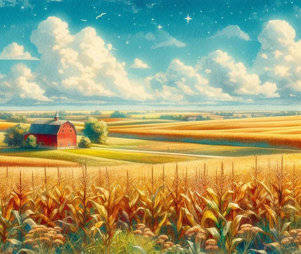 ia's Country Creations アートフレーム Iowa Farm Wall Art, Rural Landscape Print, Country Barn Painting