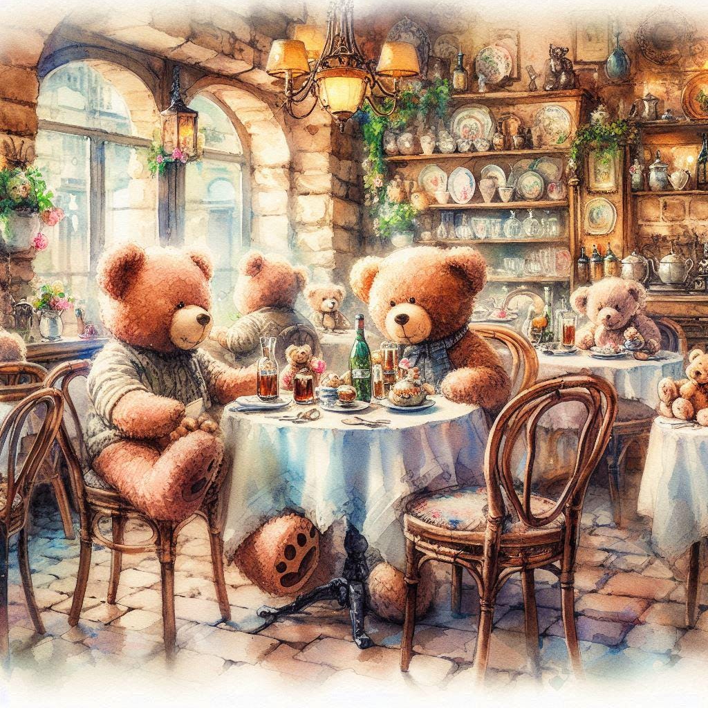Digital Art Print, Teddy Bear Café, Cottagecore, Nursery Wall Art