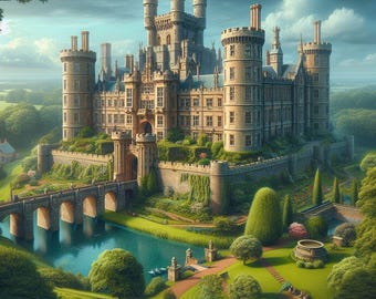 Majestic Castle Art Print, Fantasy Medieval Architecture, Enchanted Fairytale Wall Art, Regal Historic Landscape