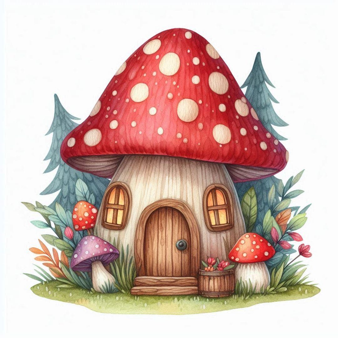 Mushroom House Wall Art, Whimsical Fairy Home Print, Cute Forest Decor ...