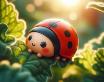 Cute Ladybug Wall Art, Kawaii Insect Illustration, Adorable Digital Print for Nursery, Kids Room or Whimsical Decor