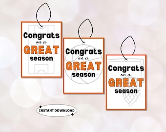 Congrats on a Great Basketball Season Bag Tag, Printable Basketball Gift Tag, Printable End of Season Basketball Tag, Congrats Tag, Instant