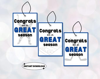Congrats on a Great Hockey Season Bag Tag, Printable Hockey Gift Tag, Printable End of Season Hockey Tag, Congratulations Tag, Hockey Team