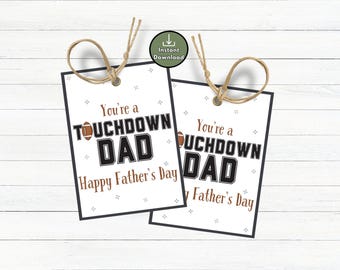 Football Dad Father's Day Printable Gift Tags, Gift Tags for Football Dad, Team Gift Idea for Dad, Youth Sports Thank You Dad, Touchdown Dad