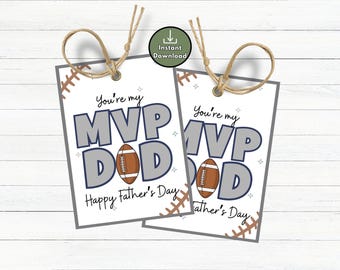 Football Dad Father's Day Gift, Printable Football  Dad Gift Tags, Team Gift Ideas for Dad, Youth Sports Thank You Dad Tag, MVP Dad