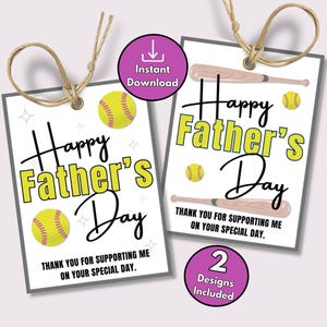 Étiquettes-cadeaux imprimables de softball, joyeuse fête des pères, étiquettes-cadeaux d'équipe pour papa, remerciement père de m'avoir soutenu, sport pour les jeunes, merci
