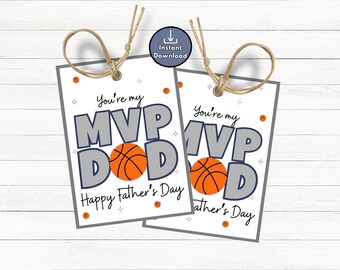 Basketball Dad Gift Tags, Happy Father's Day Printable, Team Gift Tags for Dad, Youth Sports Thank You Dad Tag, MVP Dad, Dad Gifts from Team
