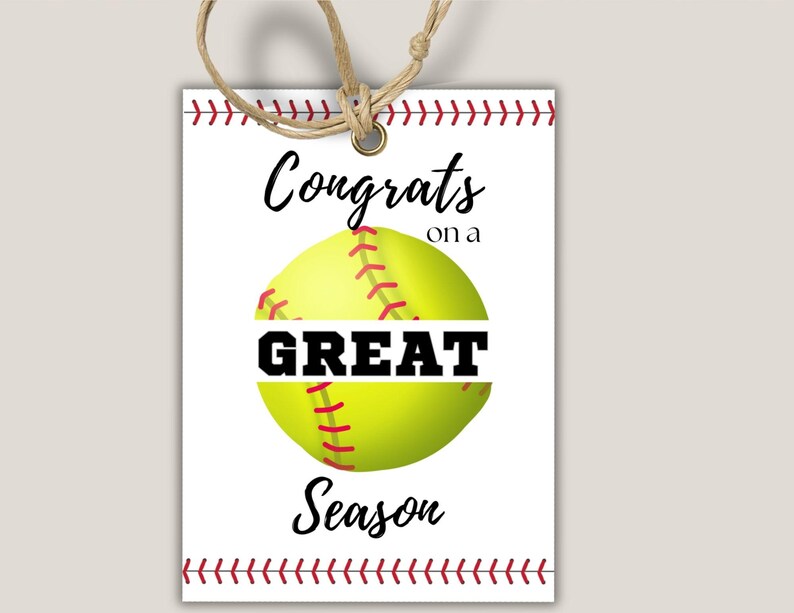 Congratulations Softball Softball Congrats on a Great Season Tags, Printable End of Season Gift ...