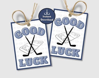 Printable Good Luck Tags for Ice Hockey Team, Tournament Swag Goody Bag Tags, Hockey Team Gift Idea, Game Day Snack Bags, Sports Gift Tags