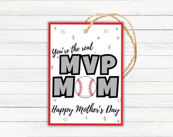 Happy Mother's Day Baseball Mom Gift Tags, Gift Ideas from Baseball Player or Team, Printable Youth Sports Thank You Mom Tag, MVP Mom