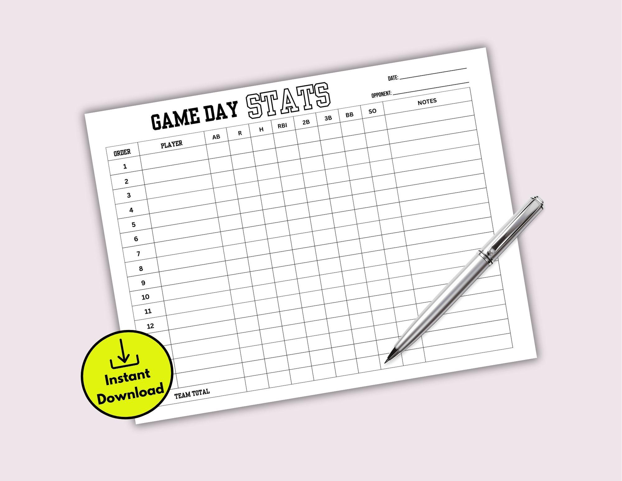 Printable Softball Stat Tracker Sheet for Softball Coach or Dugout ...