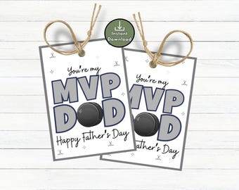 Hockey Dad Gift Tags, Happy Father's Day Printable, Team Gift Tags for Dad, Youth Sports Thank You Dad Tag, MVP Dad, Dad gift from Team